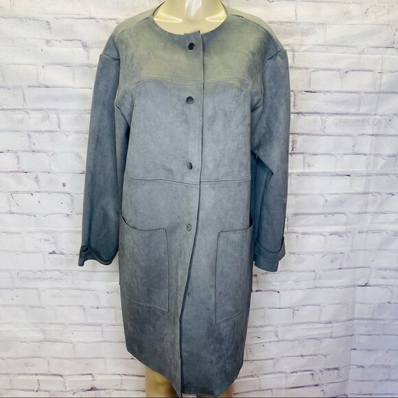 Magashoni Grey Faux Leather button coat - Picture 7 of 14